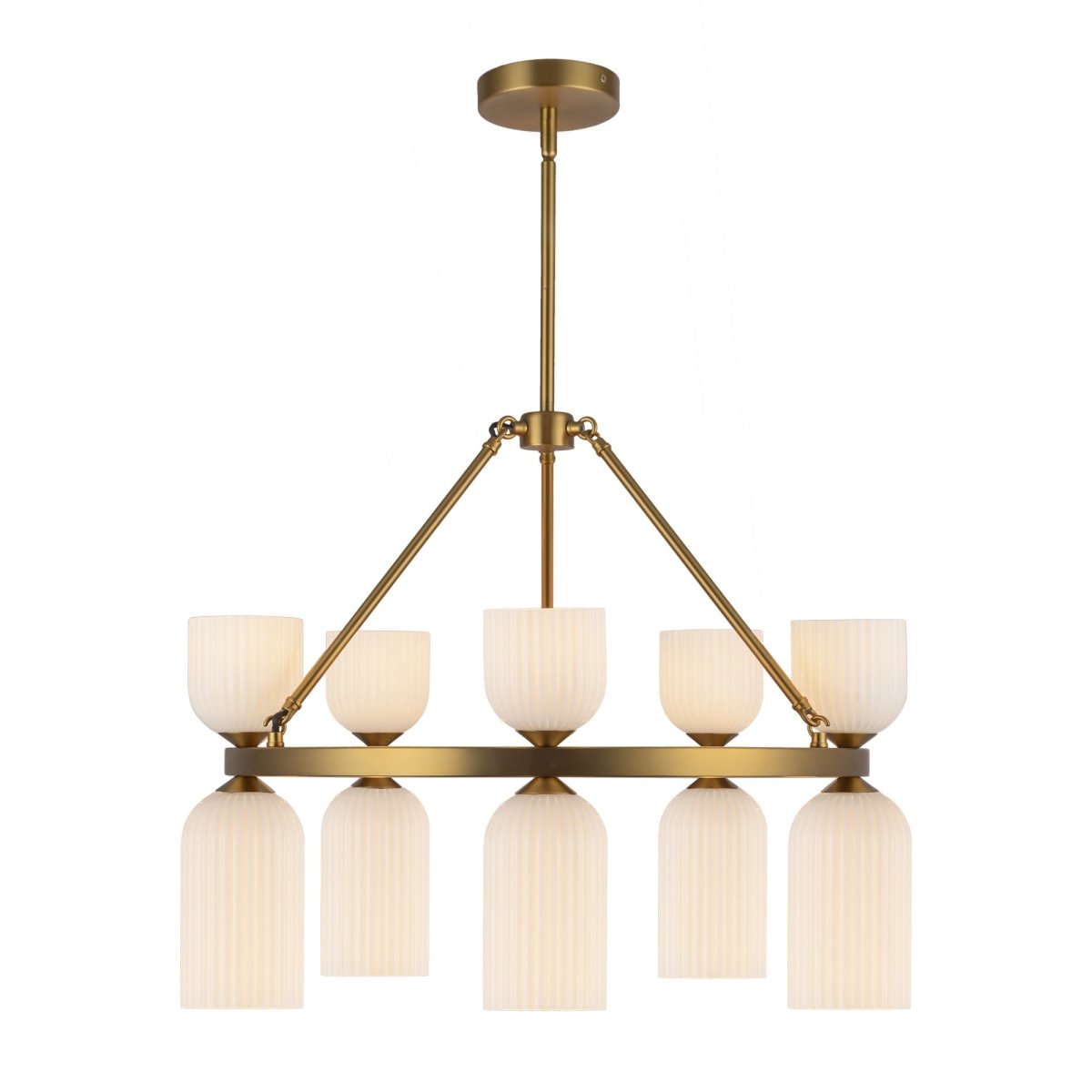 Chandelier Nelly - Gold Gold / Verre d'opale côtelée en or brossé by Alora Lighting | Luminaires & cie