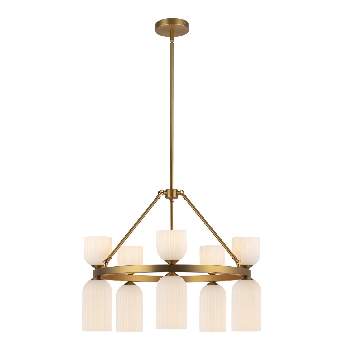 Chandelier Nelly - Gold Gold / Verre d'opale côtelée en or brossé by Alora Lighting | Luminaires & cie