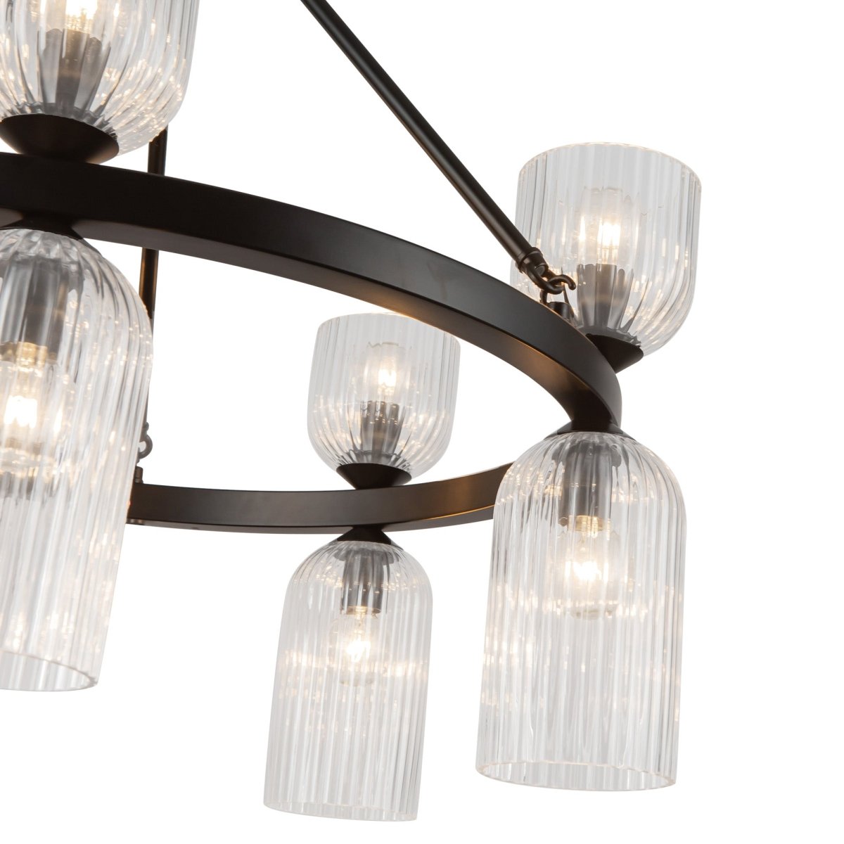 Chandelier Nelly - Verre à côte noire / transparent mate by Alora Lighting | Luminaires & cie
