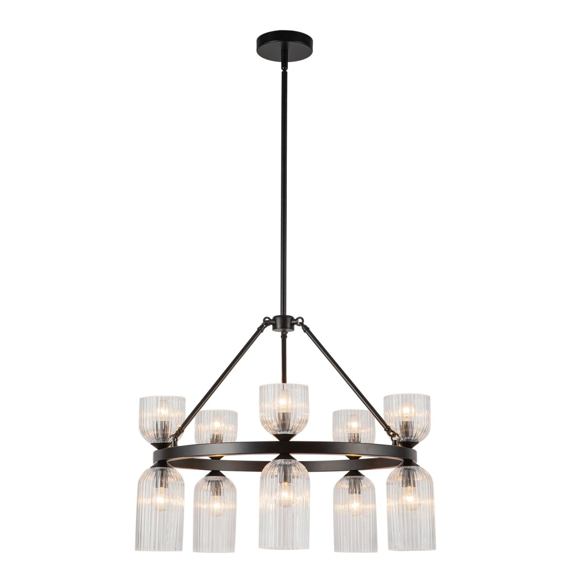 Chandelier Nelly - Verre à côte noire / transparent mate by Alora Lighting | Luminaires & cie