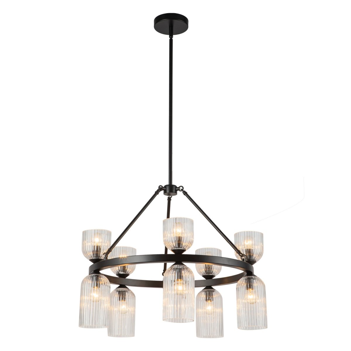 Chandelier Nelly - Verre à côte noire / transparent mate by Alora Lighting | Luminaires & cie