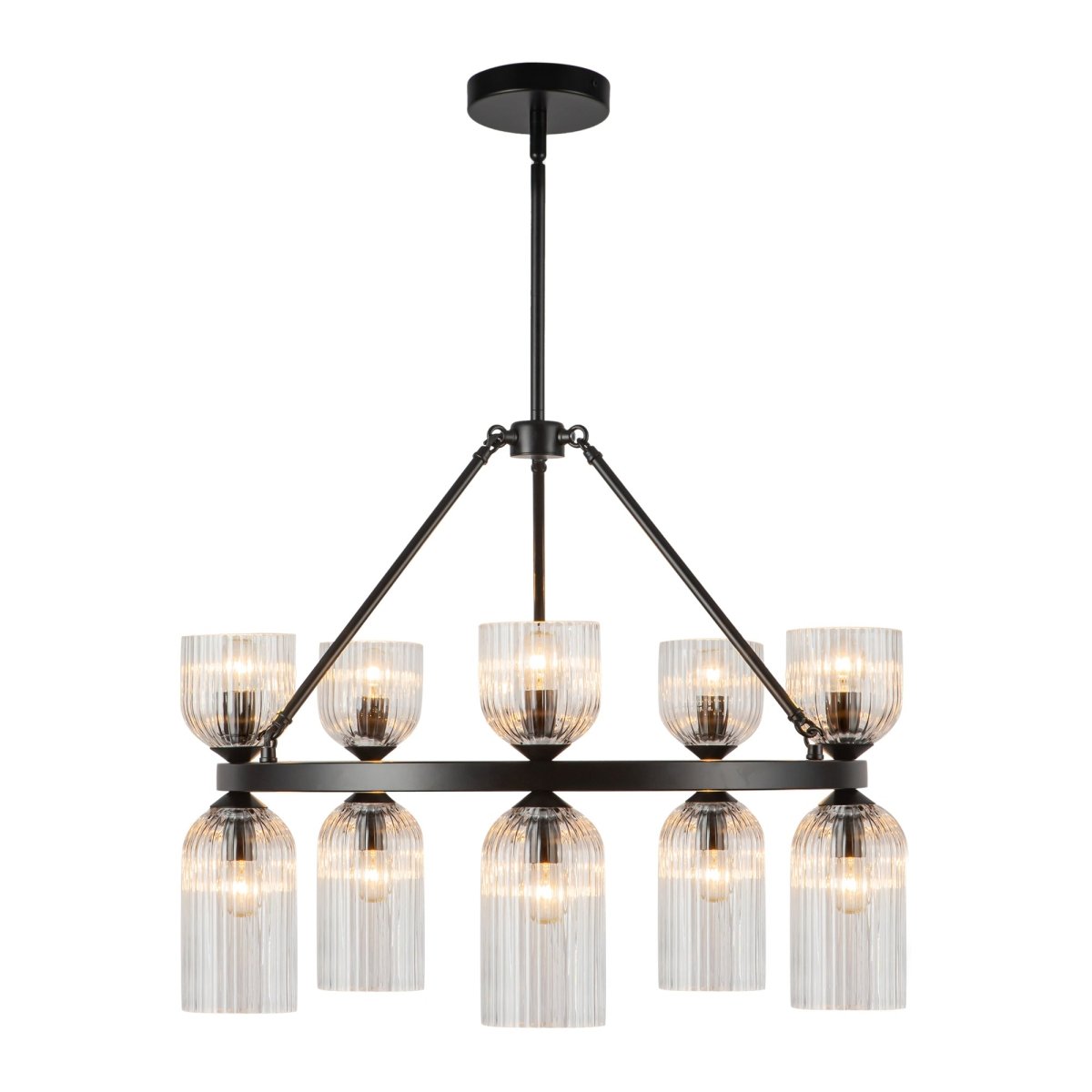 Chandelier Nelly - Verre à côte noire / transparent mate by Alora Lighting | Luminaires & cie