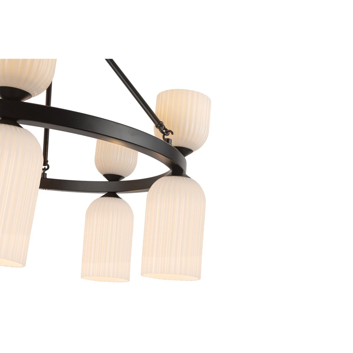 Chandelier Nelly - Verre d'opale côtelée noir / brillant noir by Alora Lighting | Luminaires & cie