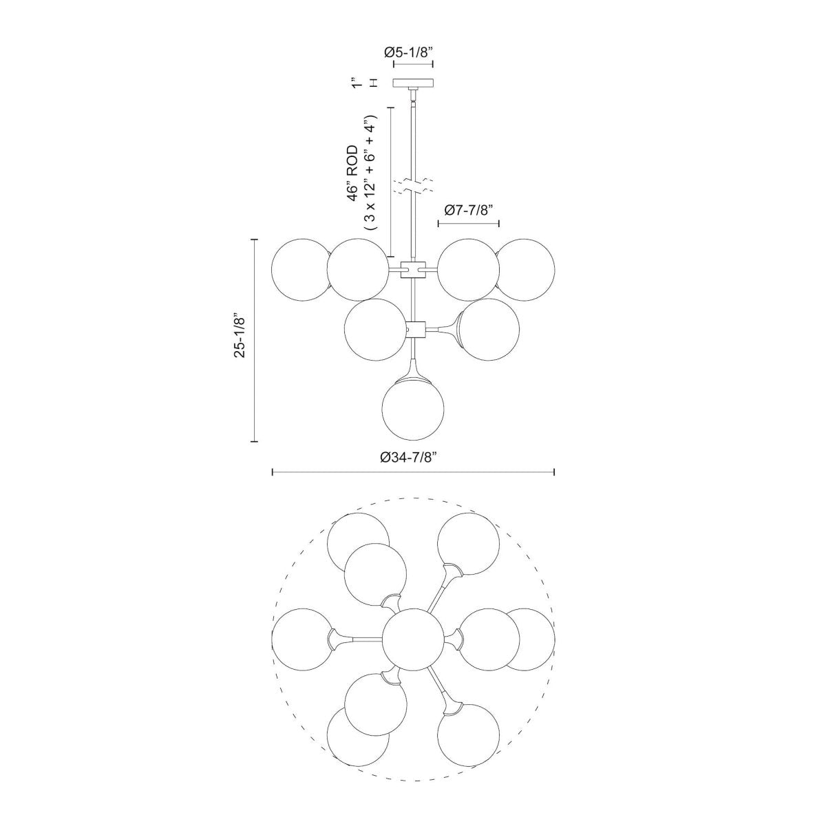 Chandelier Nouveau - Verre mate d'or / opale âgé 34 7/8" by Alora Lighting | Luminaires & cie
