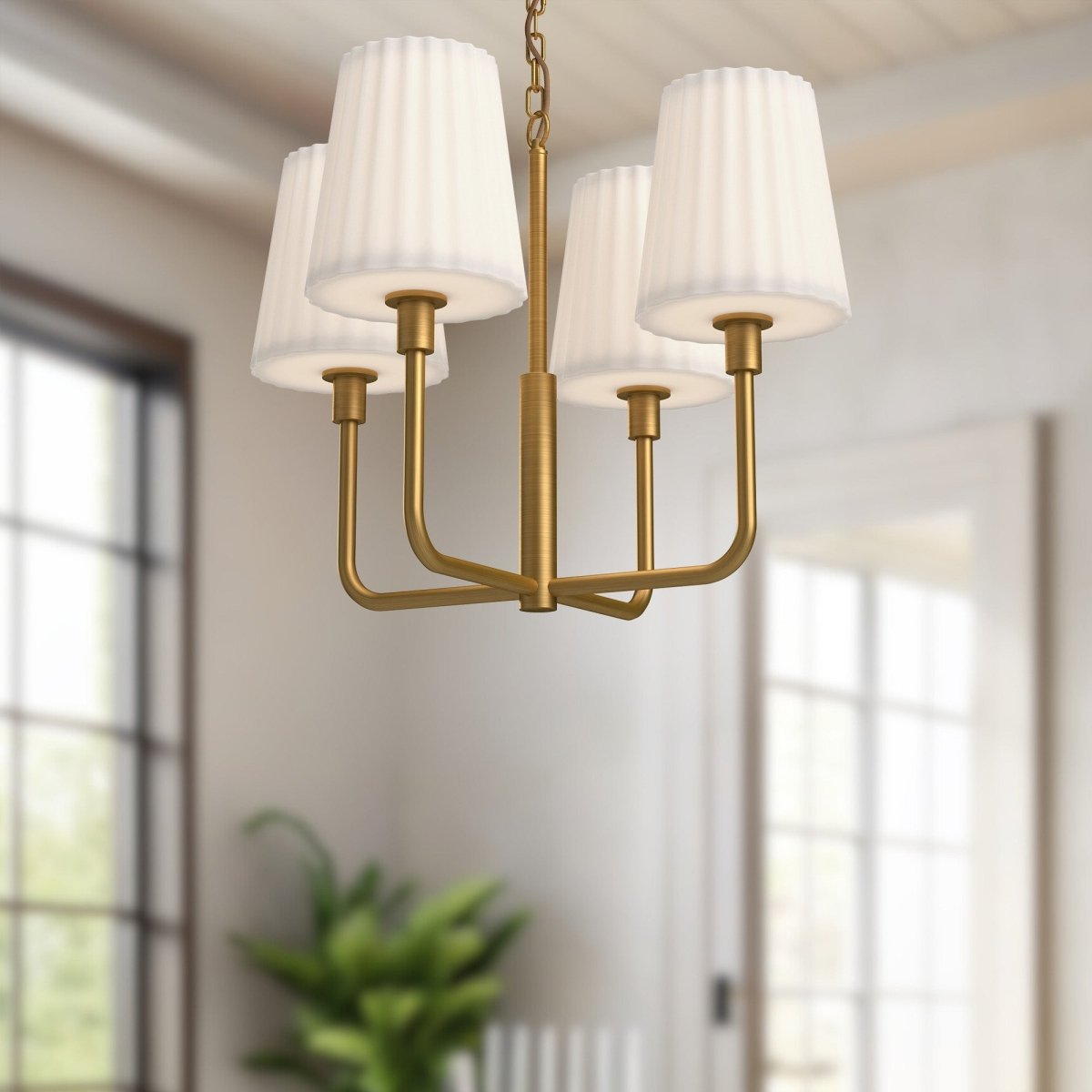 Chandelier Plisse - Verre mate d'or / opale âgé 22 1/2" by Alora Lighting | Luminaires & cie