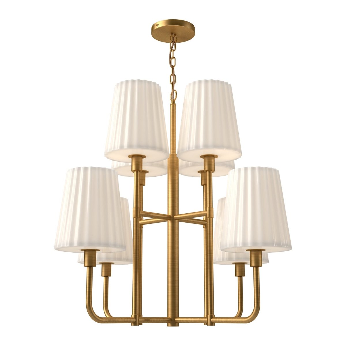 Chandelier Plisse - Verre mate d'or / opale âgé 30" by Alora Lighting | Luminaires & cie