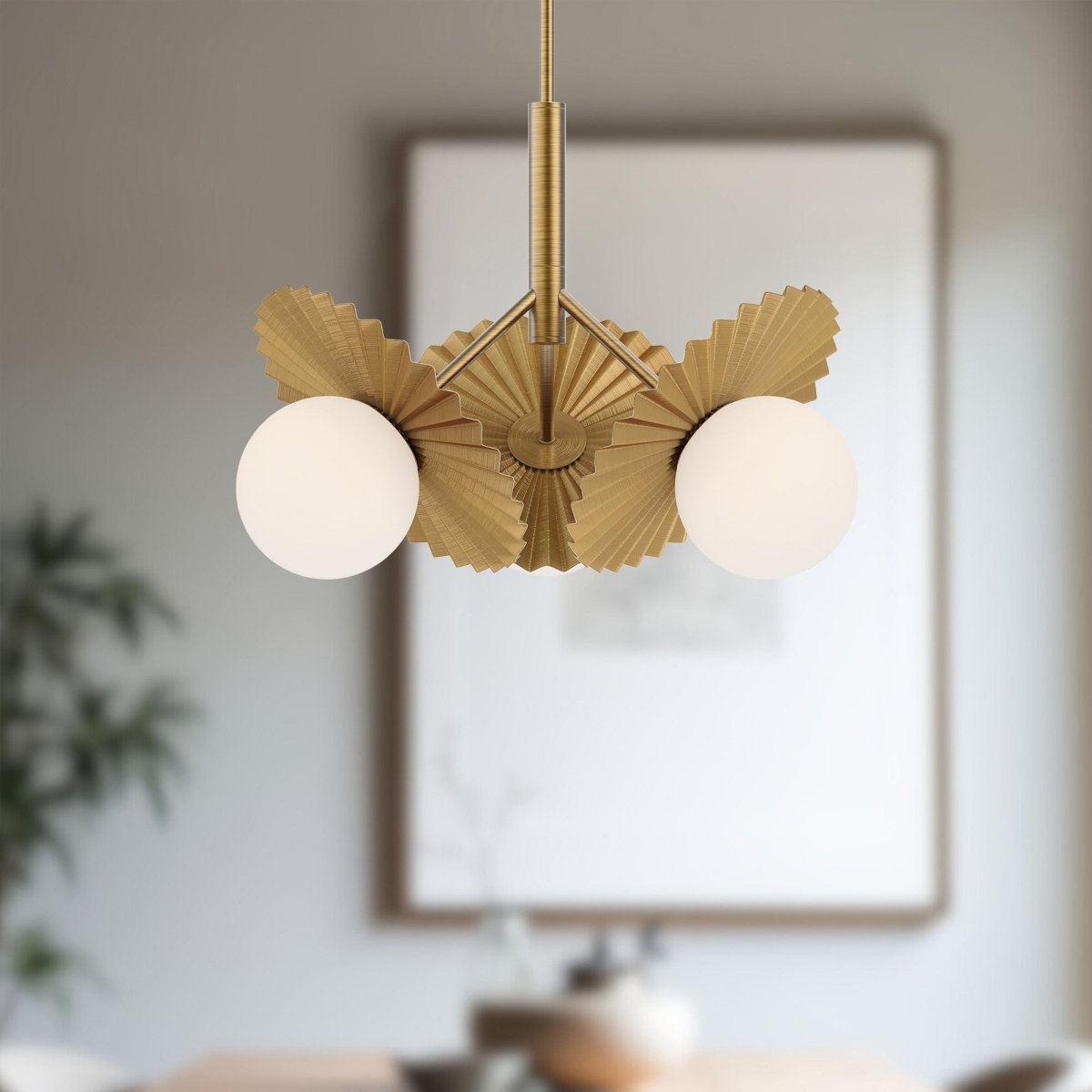 Chandelier Plume - Gold - or / Verre d'Opale 22" by Alora Lighting | Luminaires & cie