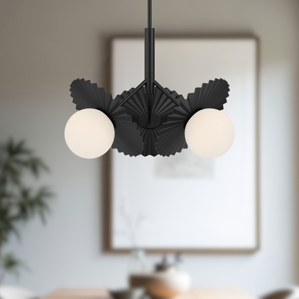 Chandelier Plume - Verre noir / opale mat 22" by Alora Lighting | Luminaires & cie