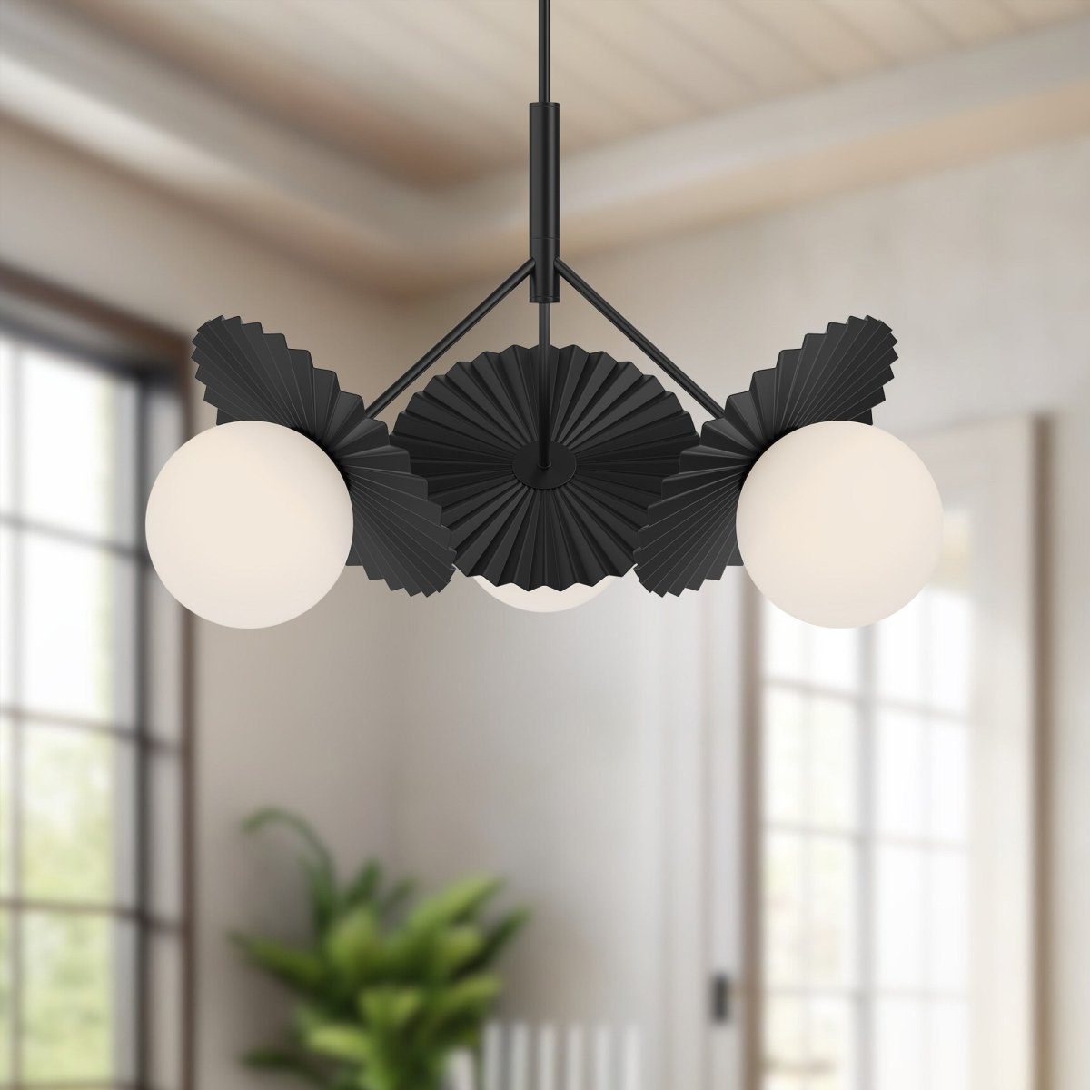 Chandelier Plume - Verre noir / opale mat 33 5/8" by Alora Lighting | Luminaires & cie