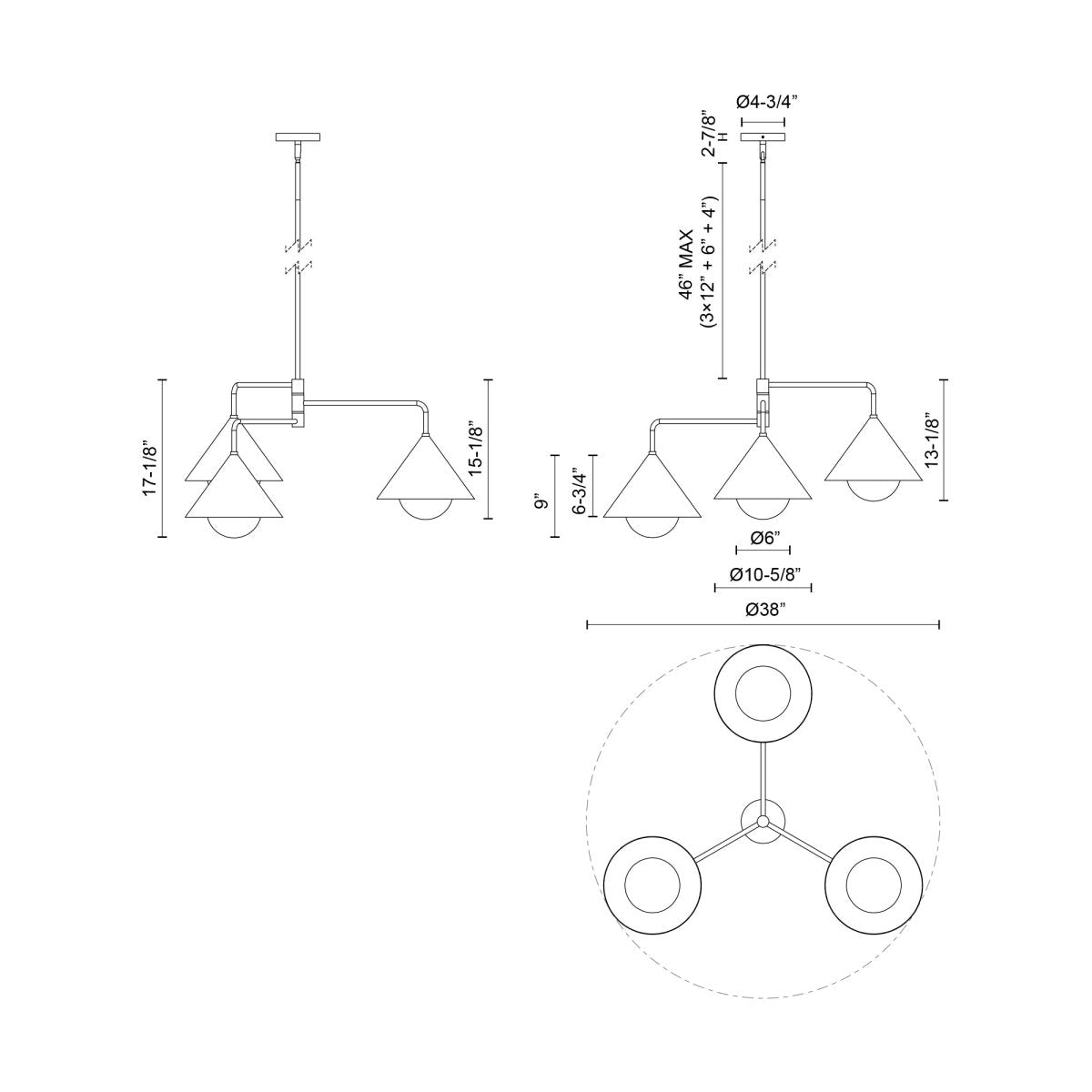 Chandelier Remy - Gold - or / Verre d'Opale by Alora Lighting | Luminaires & cie
