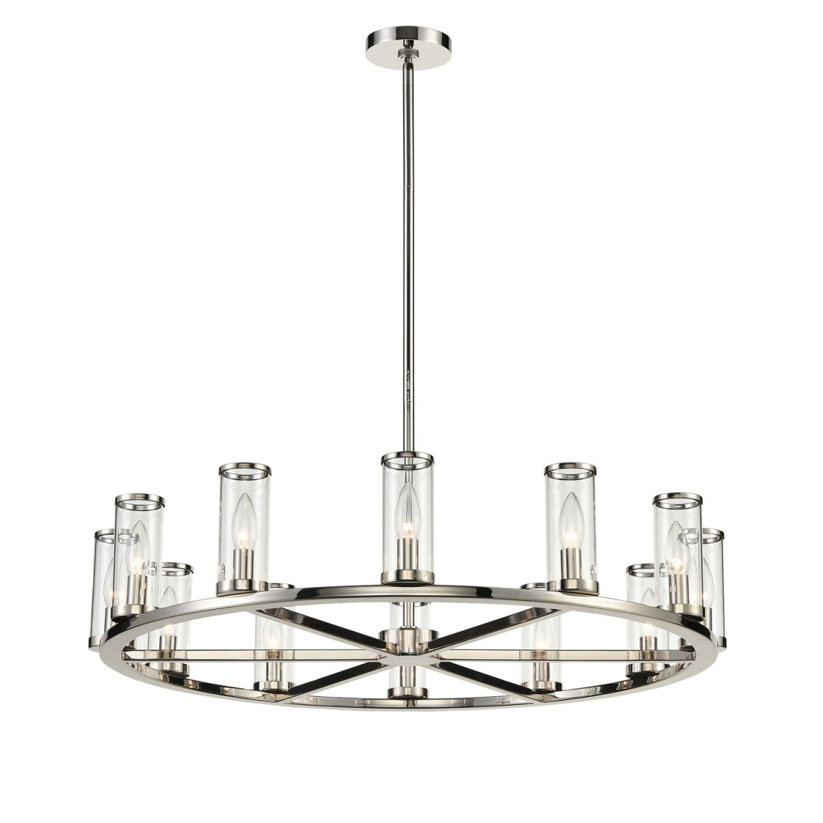 Chandelier Revolve - Verre transparent / nickel poli 32 3/4" 6 5/8" by Alora Lighting | Luminaires & cie