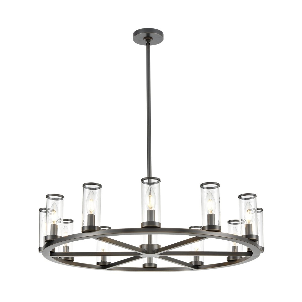 Chandelier Revolve - Verre transparent / bronze urbain 32 3/4" 6 5/8" by Alora Lighting | Luminaires & cie
