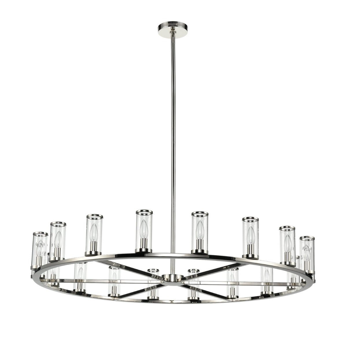 Chandelier Revolve - Verre transparent / nickel poli 48 1/8" 6 5/8" by Alora Lighting | Luminaires & cie