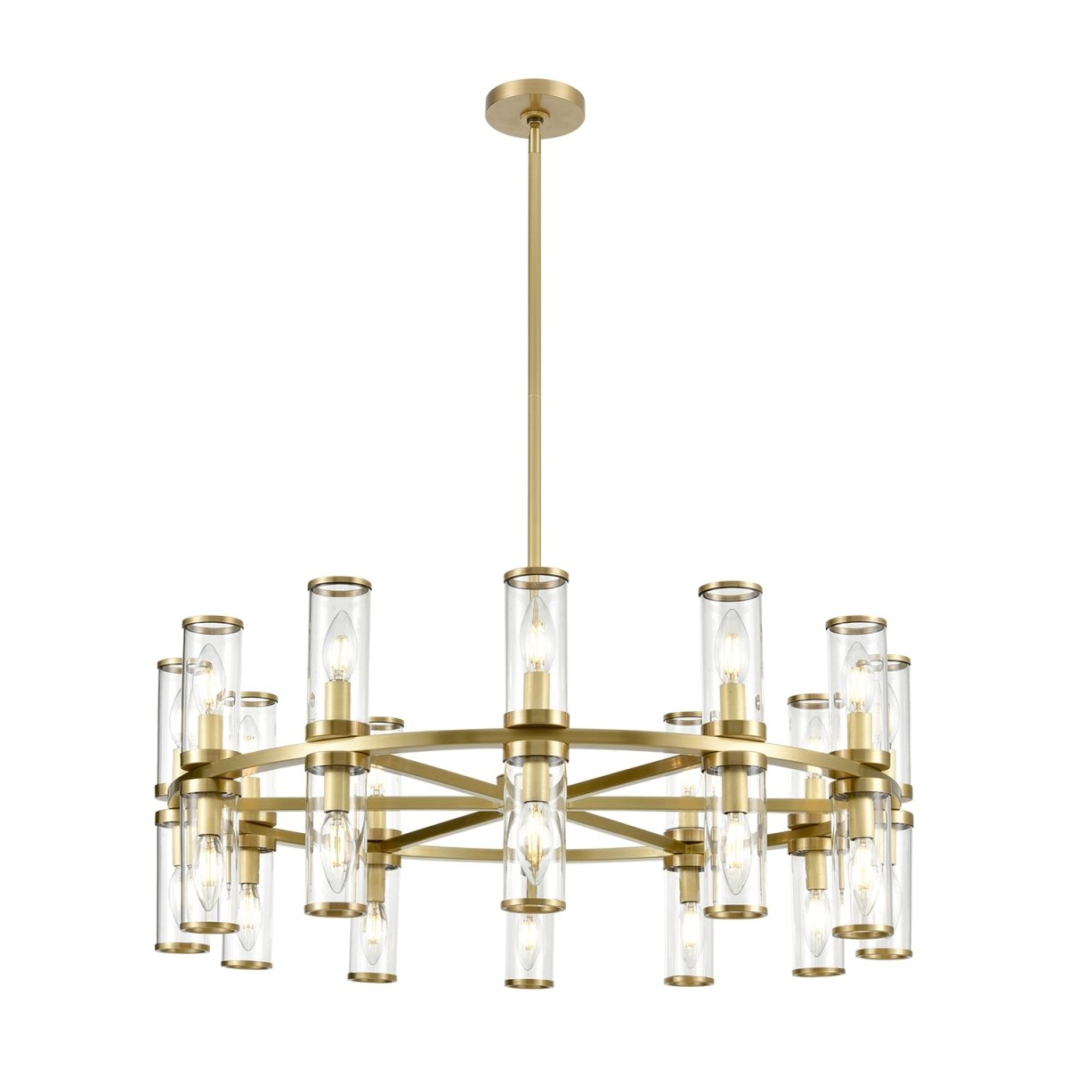 Chandelier Revolve - Verre transparent / laiton naturel 32 3/4" 12 5/8" by Alora Lighting | Luminaires & cie