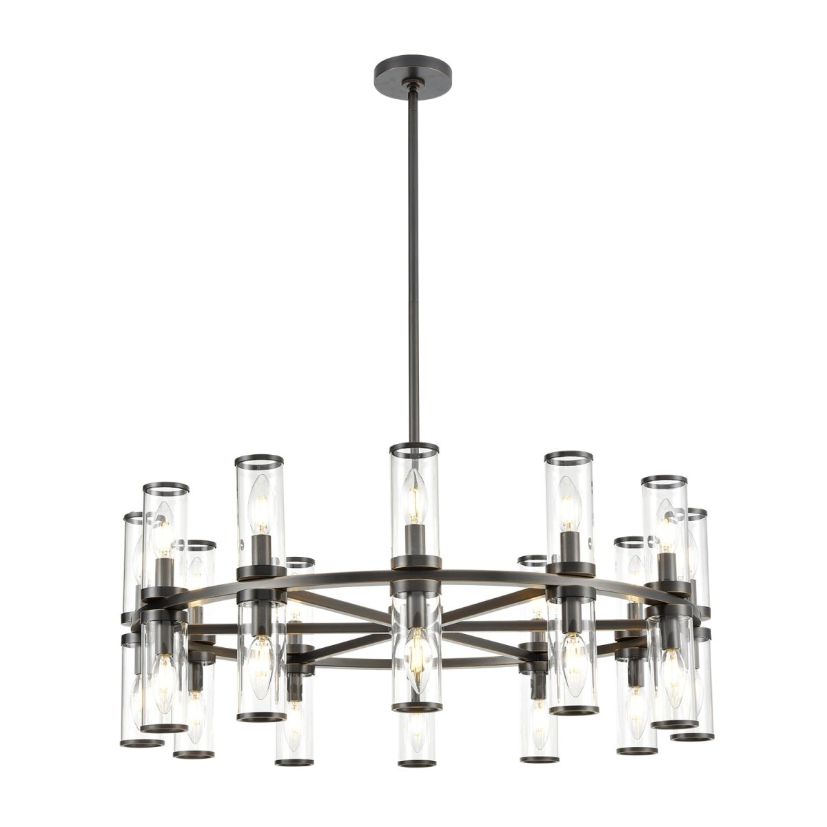 Chandelier Revolve - Verre transparent / bronze urbain 32 3/4" 12 5/8" by Alora Lighting | Luminaires & cie