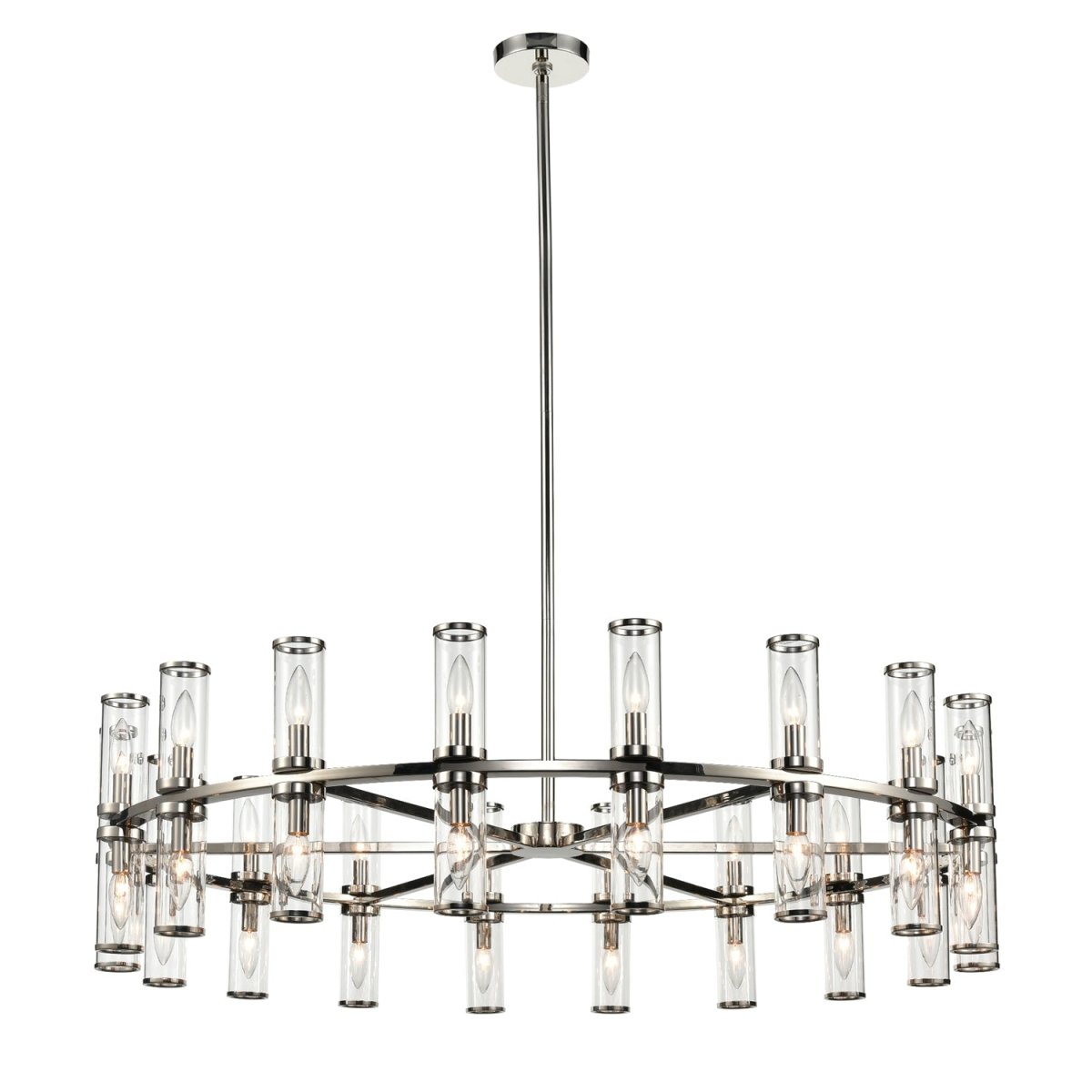 Chandelier Revolve - Verre transparent / nickel poli 48 1/8" 12 5/8" by Alora Lighting | Luminaires & cie