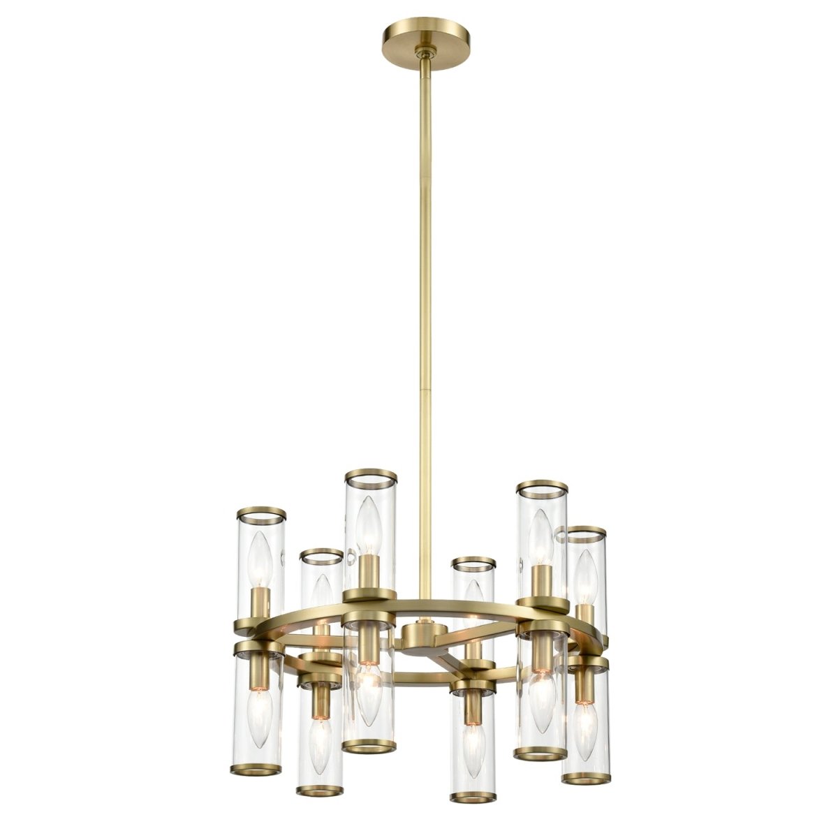 Chandelier Revolve - Verre transparent / laiton naturel 18 5/8" 12 5/8" by Alora Lighting | Luminaires & cie
