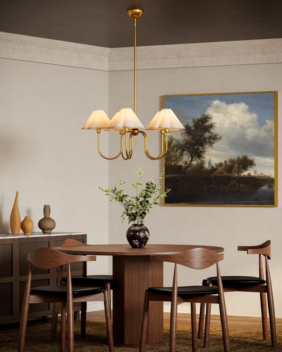 Chandelier Rosemary - Or brossé / blanc plié by Alora Lighting | Luminaires & cie