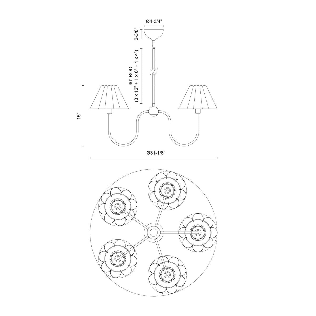 Chandelier Rosemary - Or brossé / blanc plié by Alora Lighting | Luminaires & cie