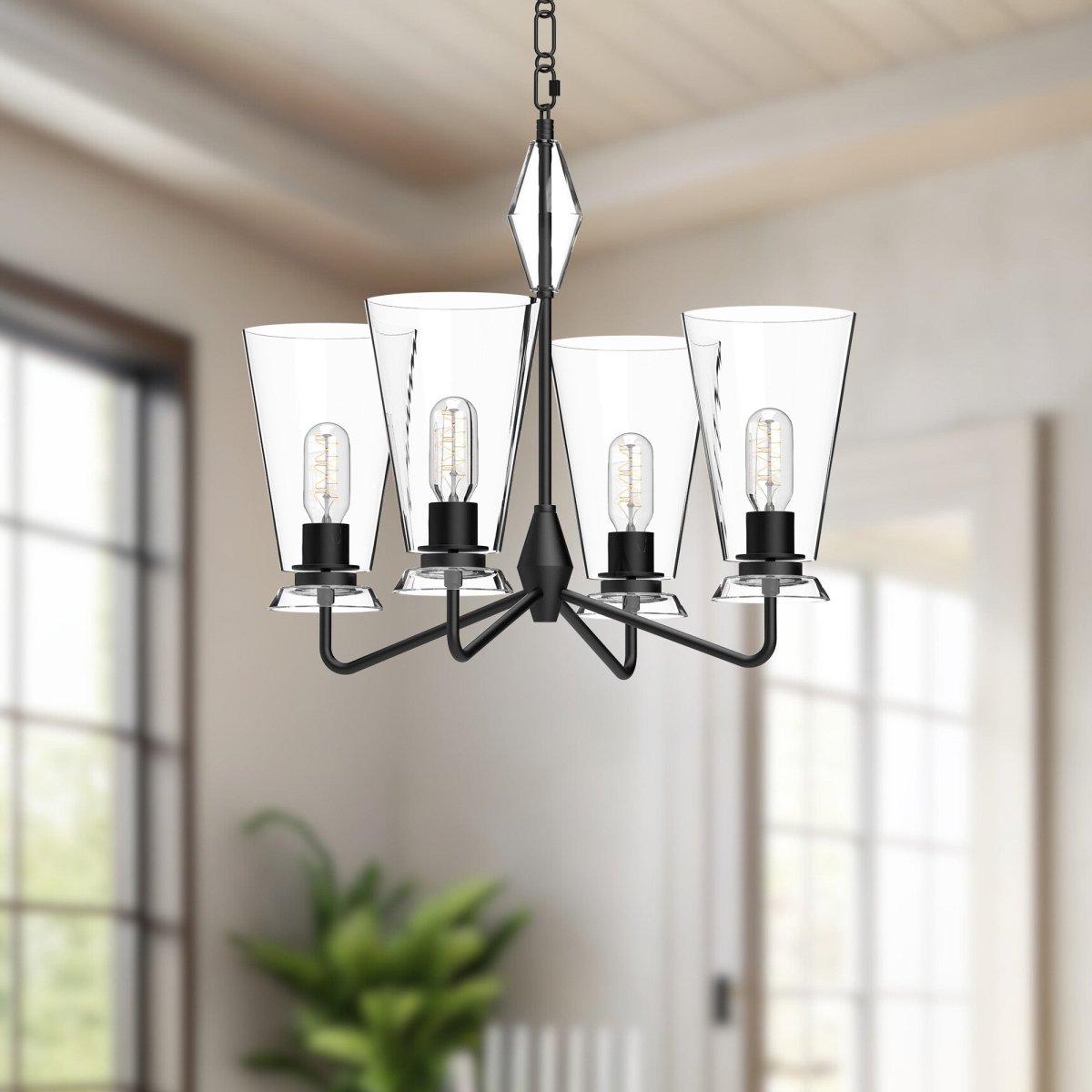 Chandelier Salem - Verre transparent / noir mat by Alora Lighting | Luminaires & cie