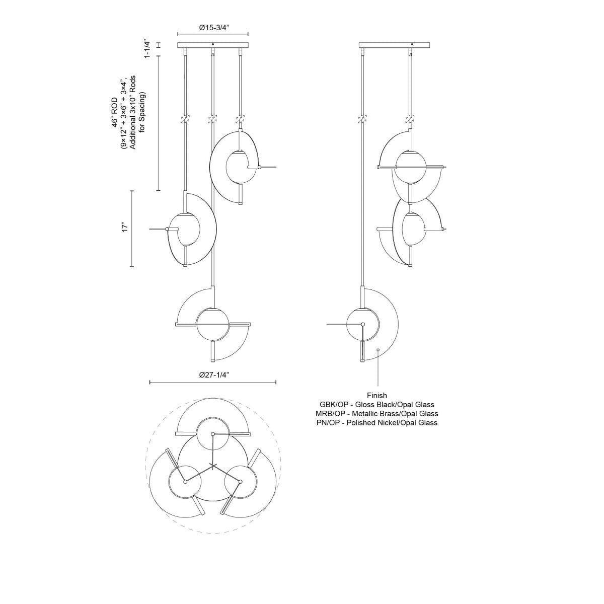 Chandelier Scorpio - Verre noir / opale brillant by Kuzco Lighting | Luminaires & cie