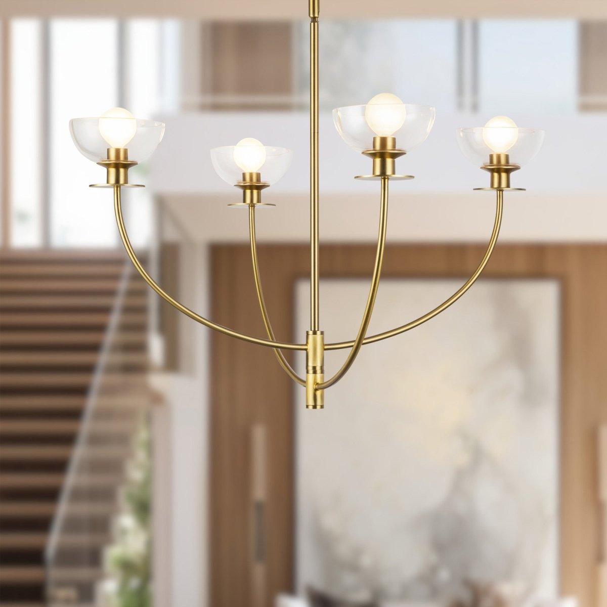 Chandelier Sylvia - Gold / verre clair brossé by Alora Lighting | Luminaires & cie
