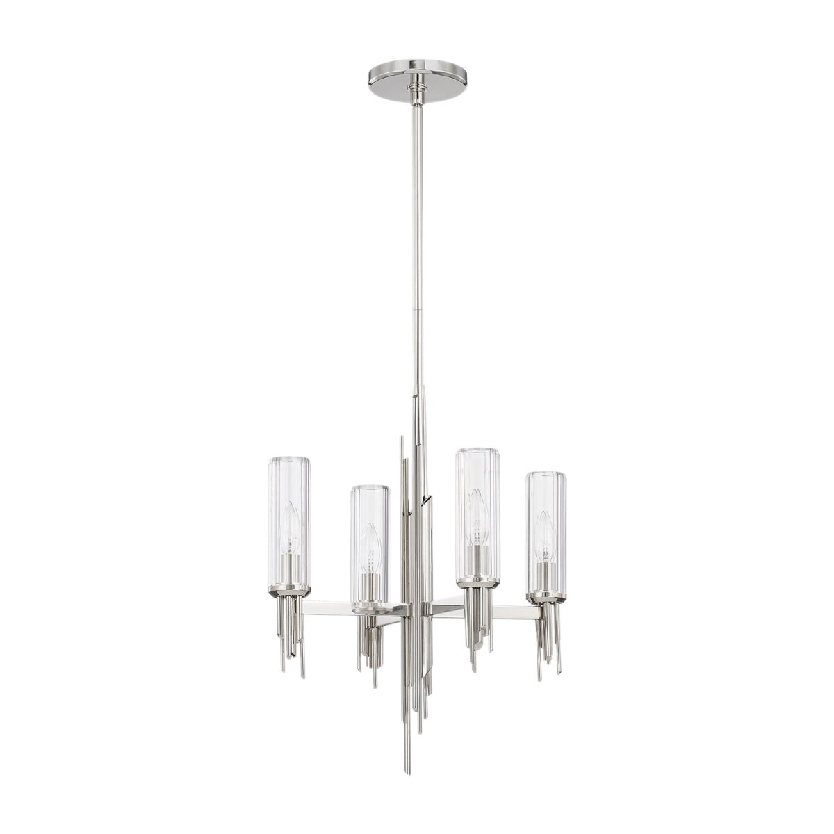 Chandelier Torres - Nickel poli / verre côtelé 18" by Alora Lighting | Luminaires & cie