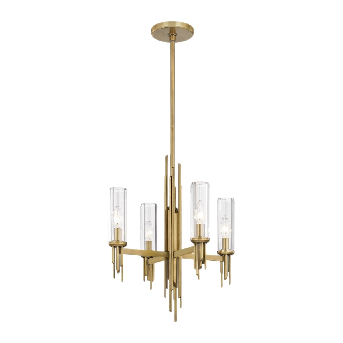 Chandelier Torres - Verre à côte / laiton vintage 18" by Alora Lighting | Luminaires & cie