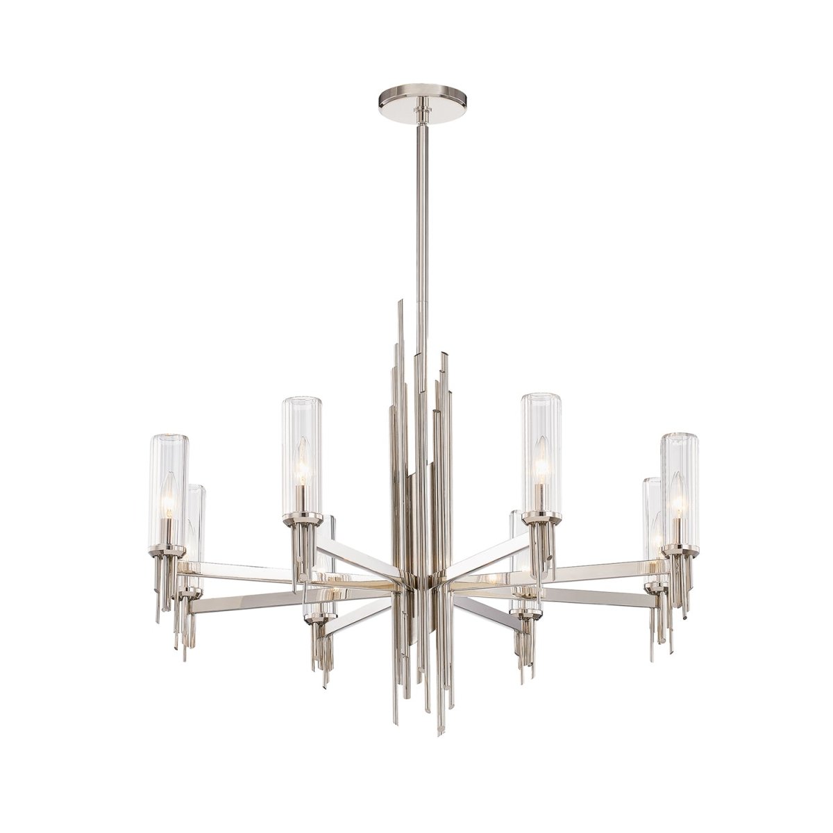 Chandelier Torres - Nickel poli / verre côtelé 36 1/8" by Alora Lighting | Luminaires & cie