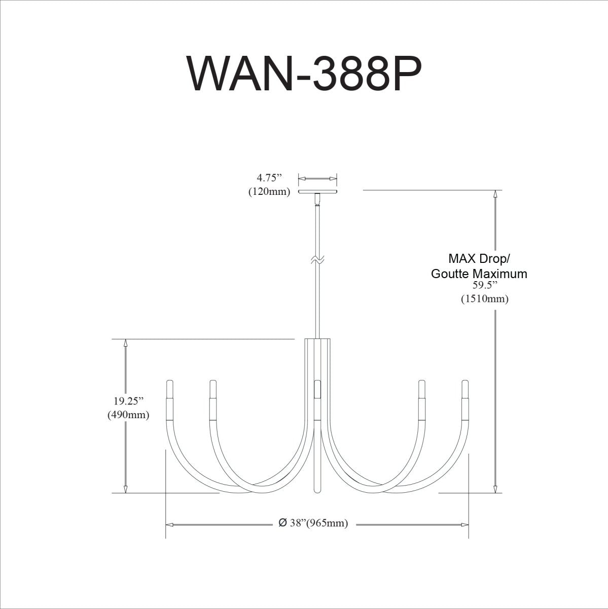 Chandelier Wand - Noir et Laiton vieilli 38" by Dainolite | Luminaires & cie
