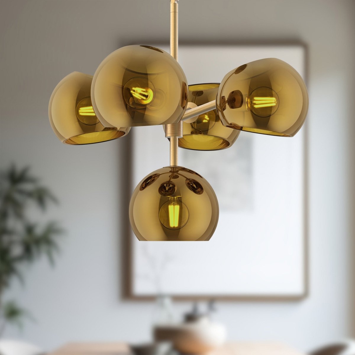 Chandelier Willow - Verre or / cuivre brossé 18" by Alora Lighting | Luminaires & cie