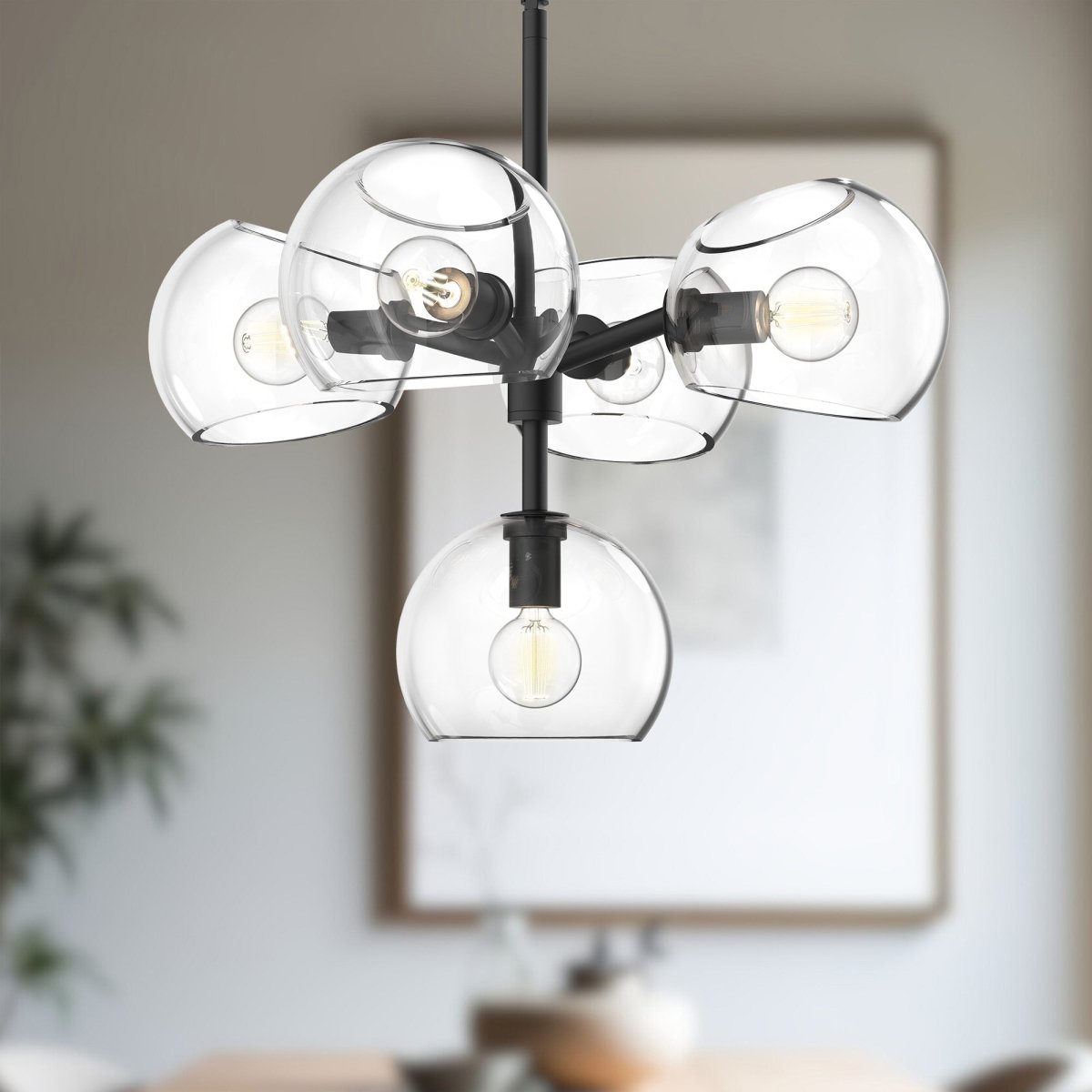 Chandelier Willow - Verre transparent / noir mat 18" by Alora Lighting | Luminaires & cie