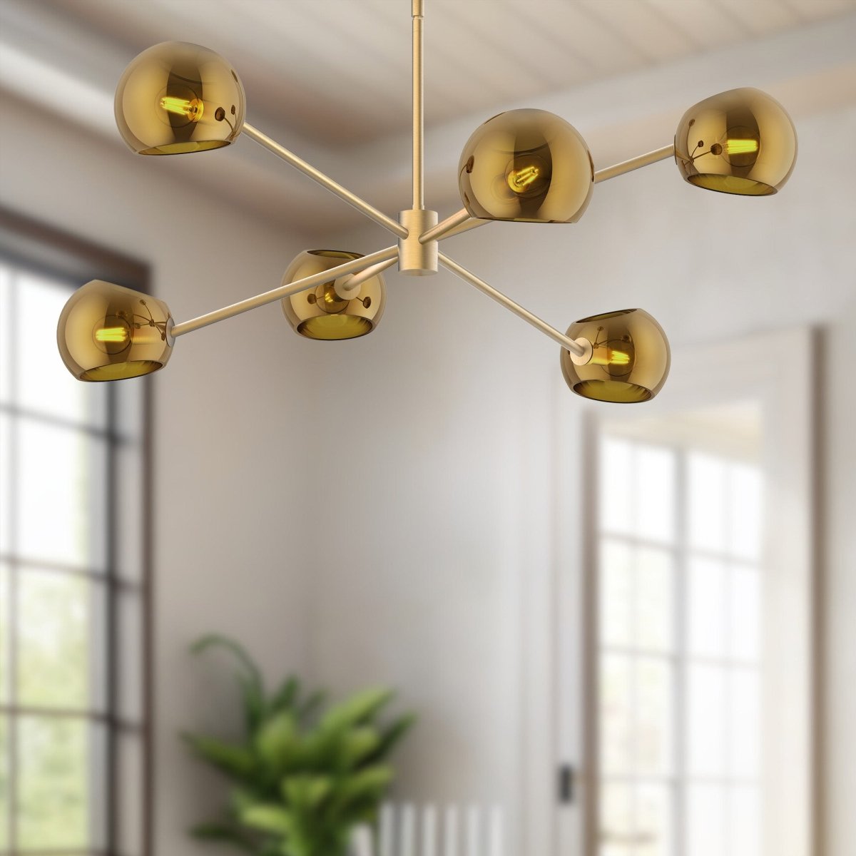 Chandelier Willow - Verre or / cuivre brossé 37" by Alora Lighting | Luminaires & cie