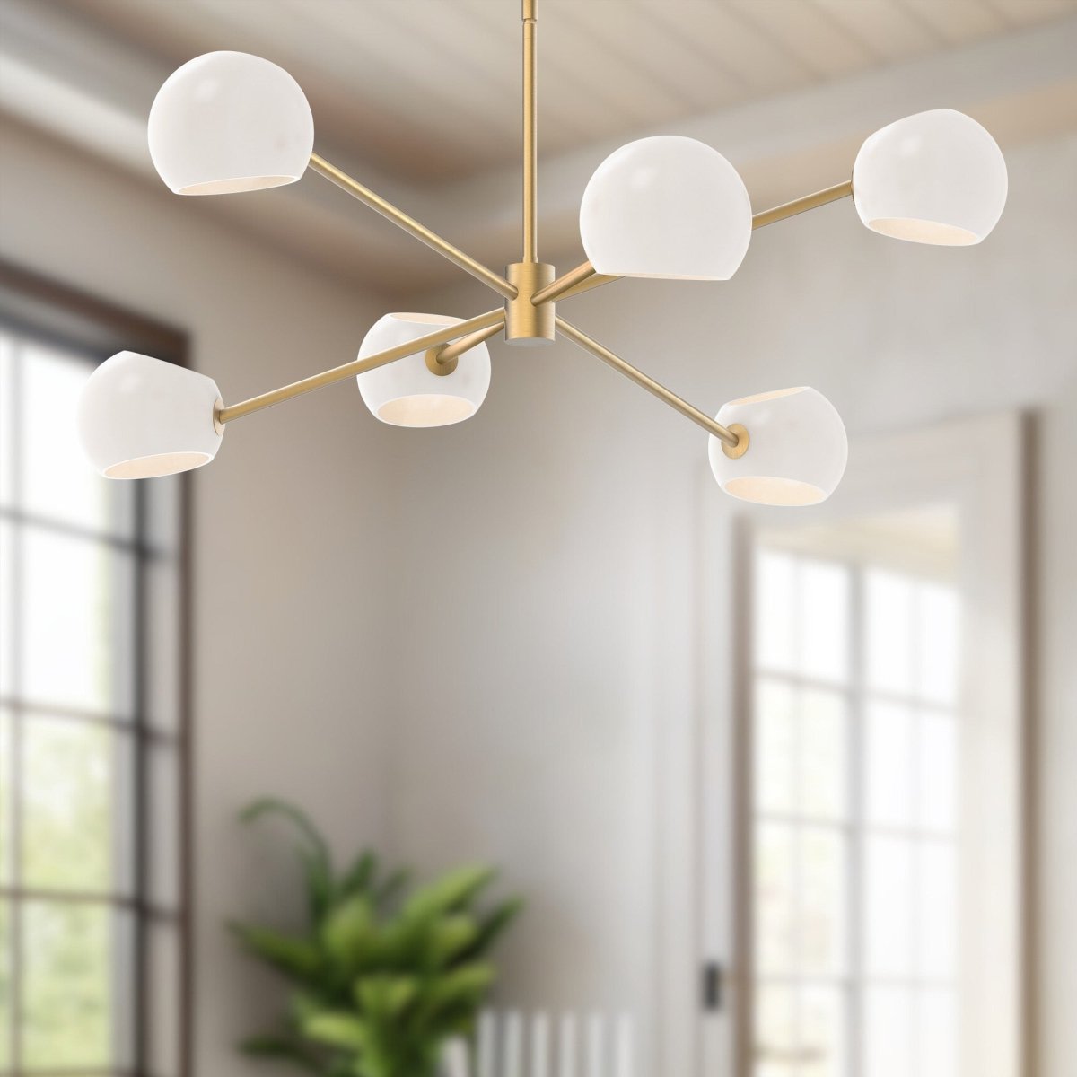 Chandelier Willow - Verre mate en or / opale brossé 37" by Alora Lighting | Luminaires & cie