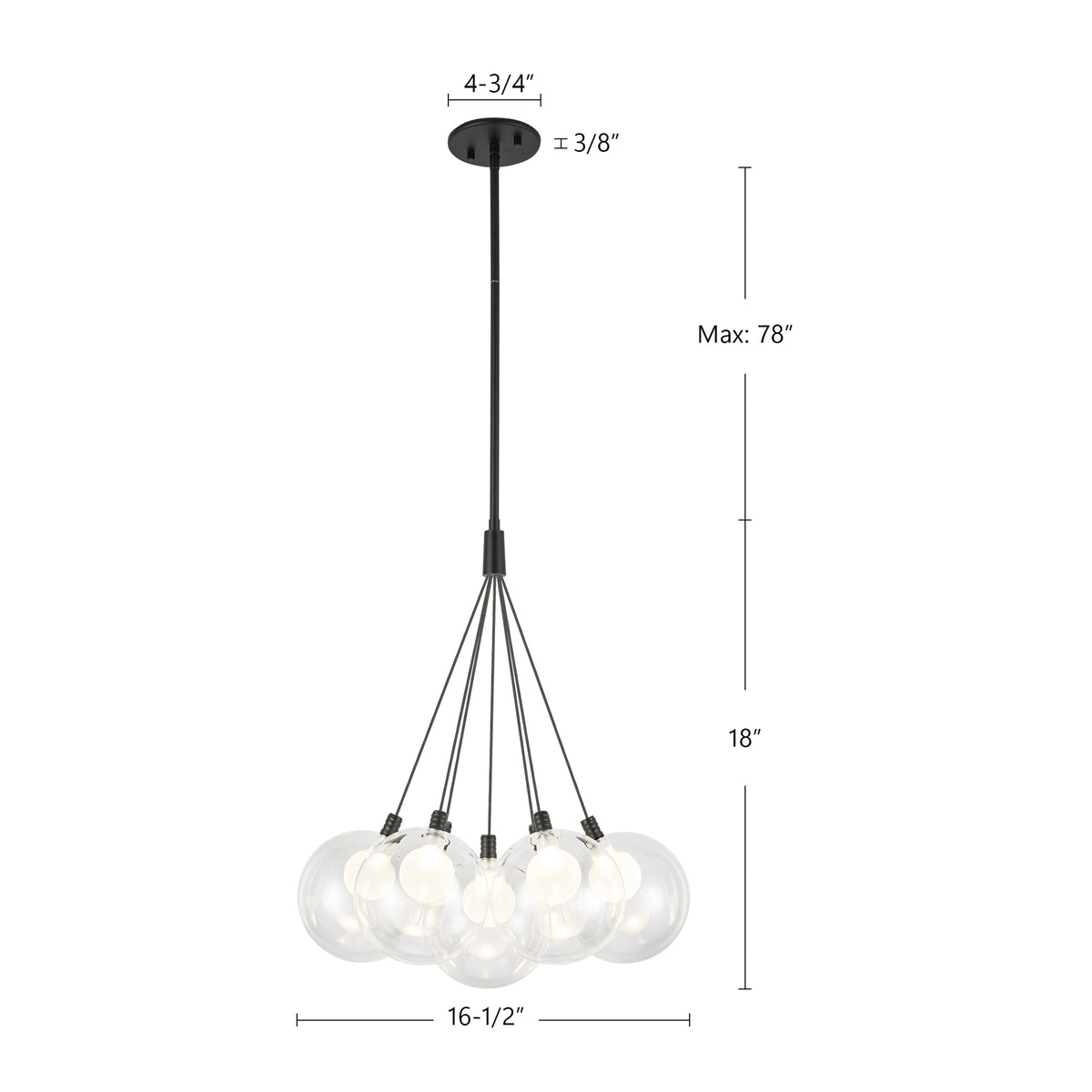 Lustre Bolla Chrome, Verre transparent à l'extérieur, opale à l'intérieur, 16 1/2" – vue 5