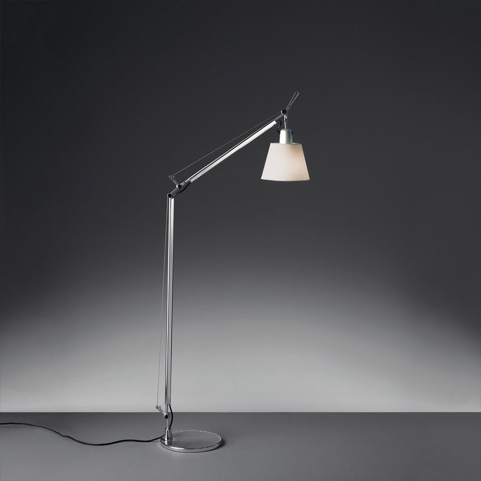 Lampe de lecutre sur pied Tolomeo Reading - Aluminium + AJ Parchemin 1 x 100W / A - 15 / Medium E26 / Marche - Arrêt sur tête by Artemide | Luminaires & cie
