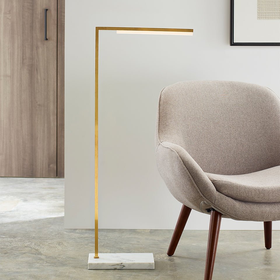 Lampe de plancher Klee - Laiton Naturel/Marbre Blanc by Tech Lighting | Luminaires & cie