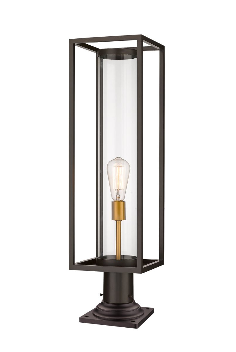 Lanterne extérieure sur socle Dunbroch - Carré Bronze foncé + Laiton extérieur 29 3/4" by Z-Lite | Luminaires & cie
