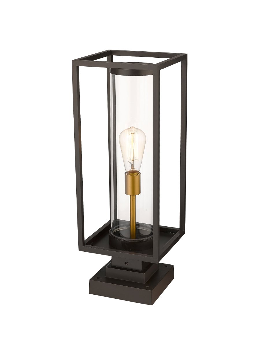 Lanterne extérieure sur socle Dunbroch - Carré Bronze foncé + Laiton extérieur 22 3/4" by Z-Lite | Luminaires & cie