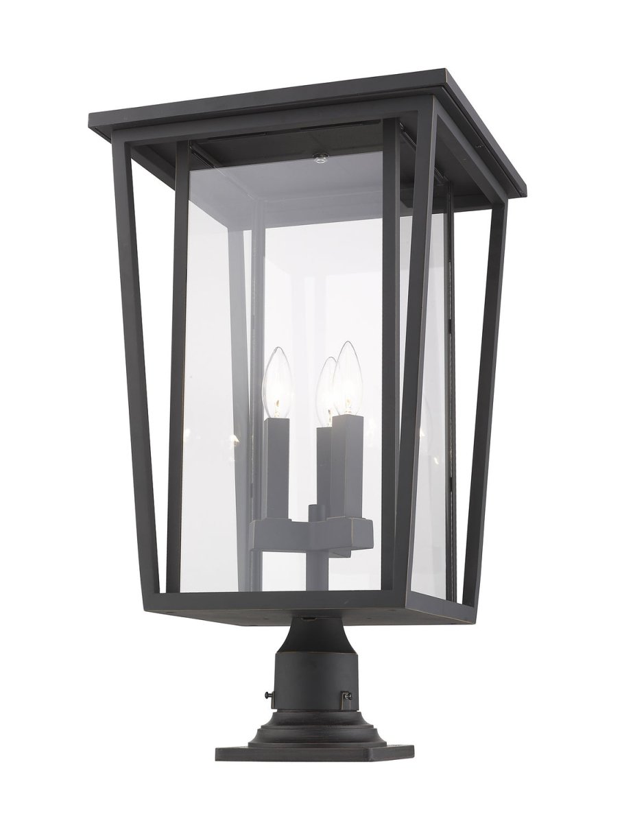 Lanterne extérieure sur socle Seoul - Rond Bronze huilé 14" by Z-Lite | Luminaires & cie