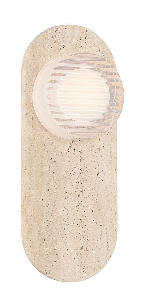 Lanterne murale extérieure Sternn Travertin, Verre strié transparent – Eurofase