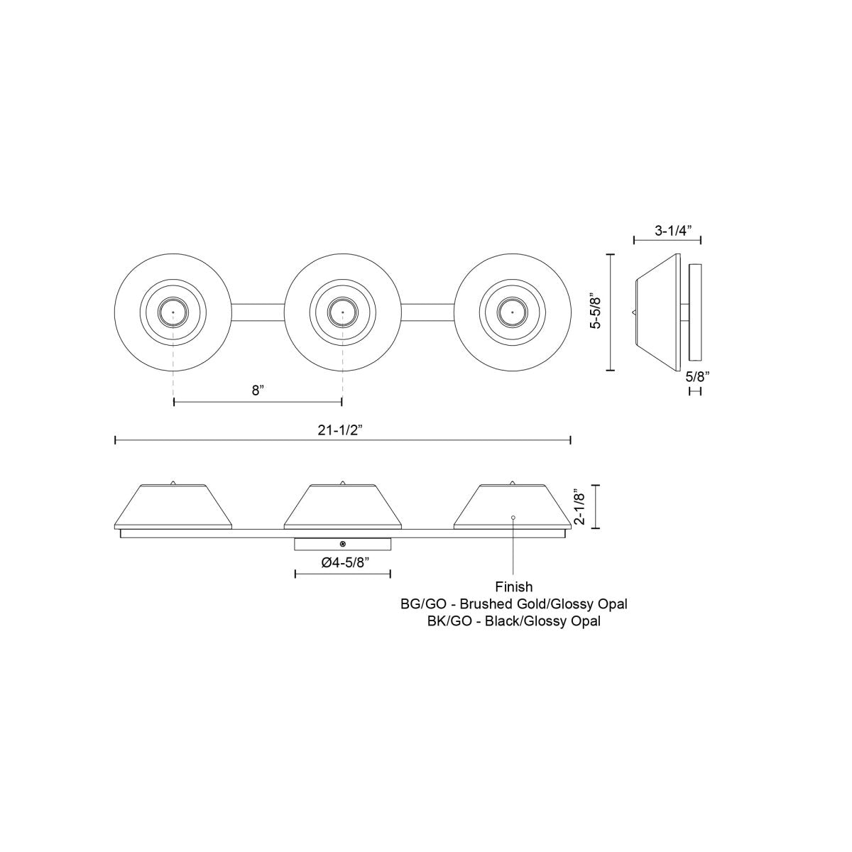 Luminaire de vanité Holt - Verre d'opale en or / brillant brossé 21 1/2" by Kuzco Lighting | Luminaires & cie