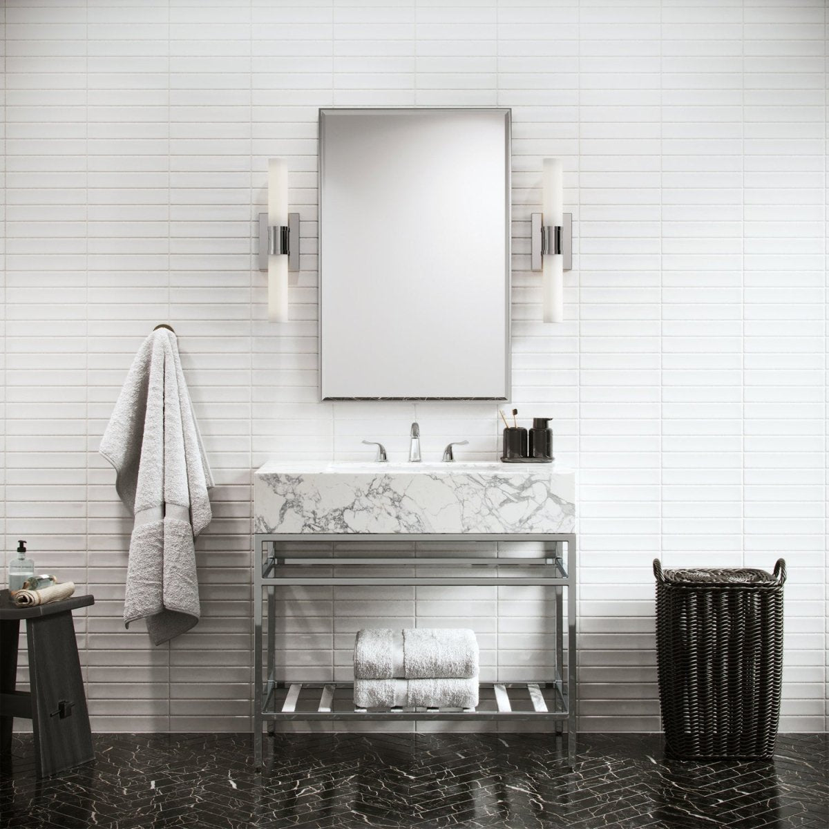 Luminaire de vanité Keaton - Nickel brossé Transparent strié 30" by Visual Comfort Studio | Luminaires & cie