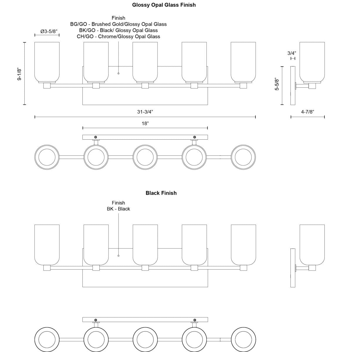 Luminaire de vanité Nola - Verre d'opale en or / brillant brossé 4 7/8" 31 3/4" by Kuzco Lighting | Luminaires & cie