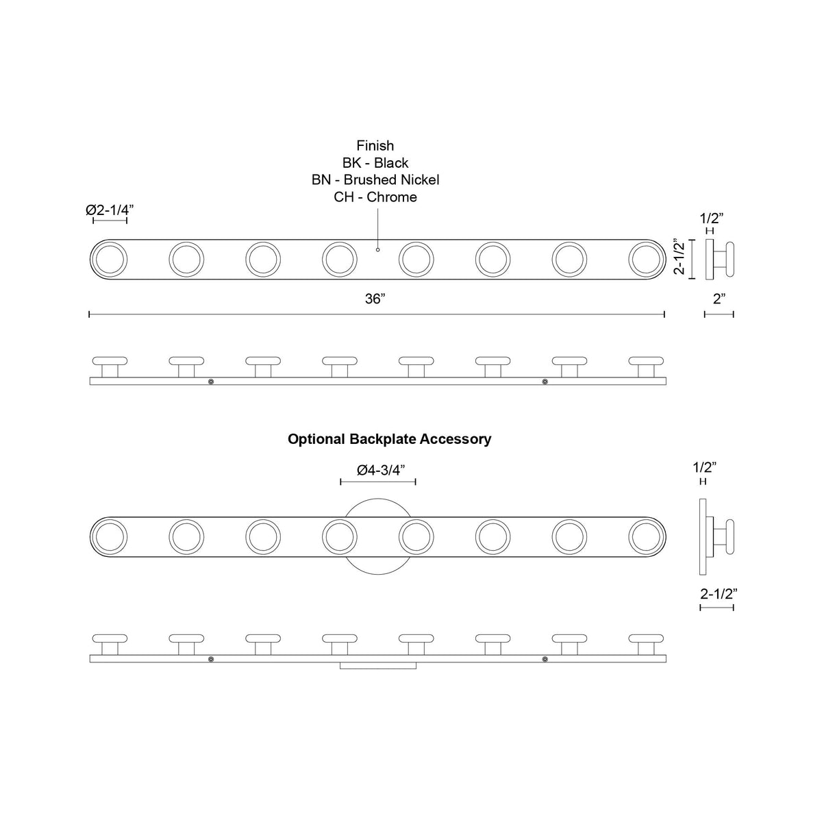 Barre d'éclairage de salle de bain Rezz Noir, 36" – vue 3