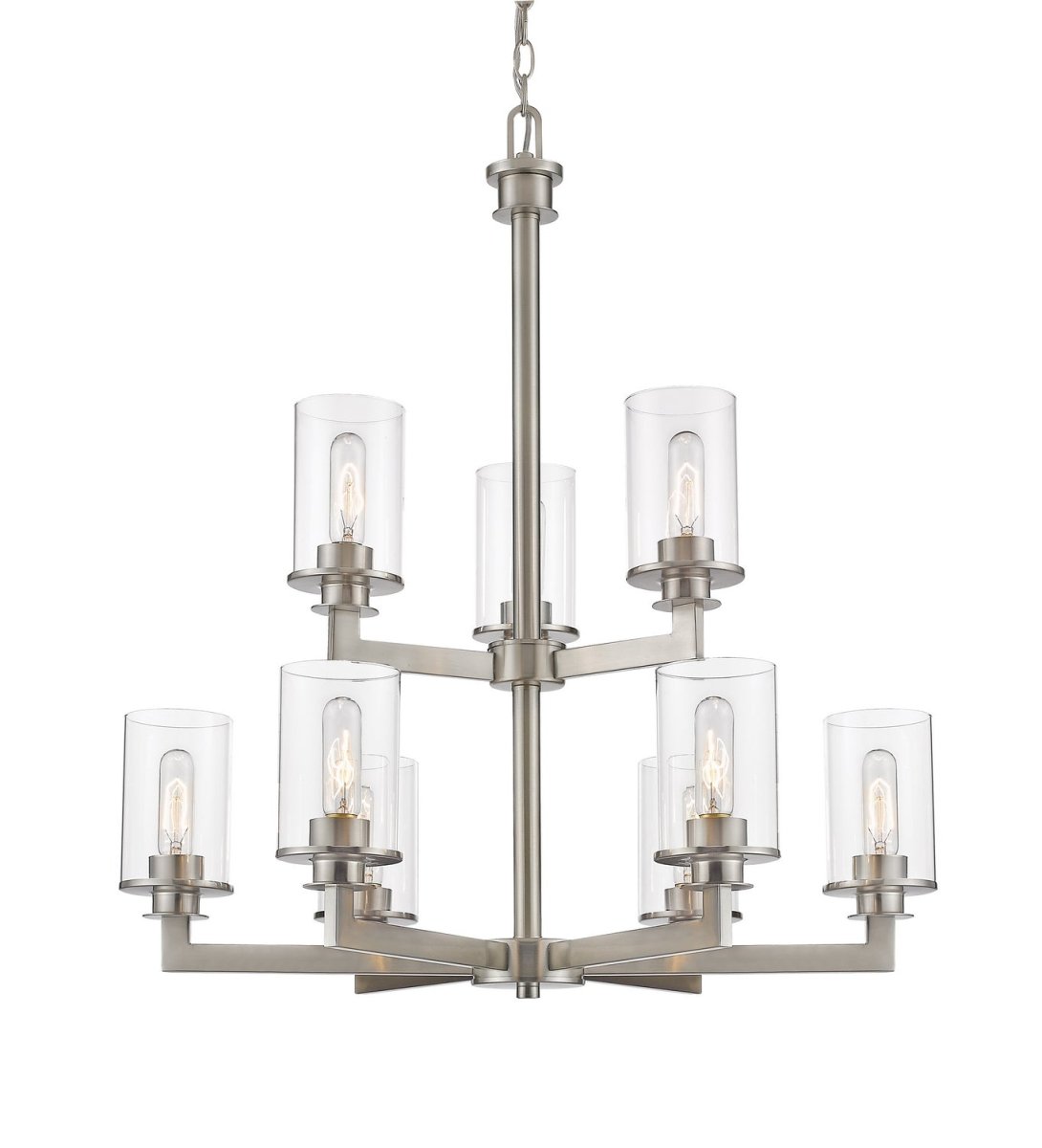 Lustre 2-étages Savannah - Nickel brossé Transparent by Z-Lite | Luminaires & cie