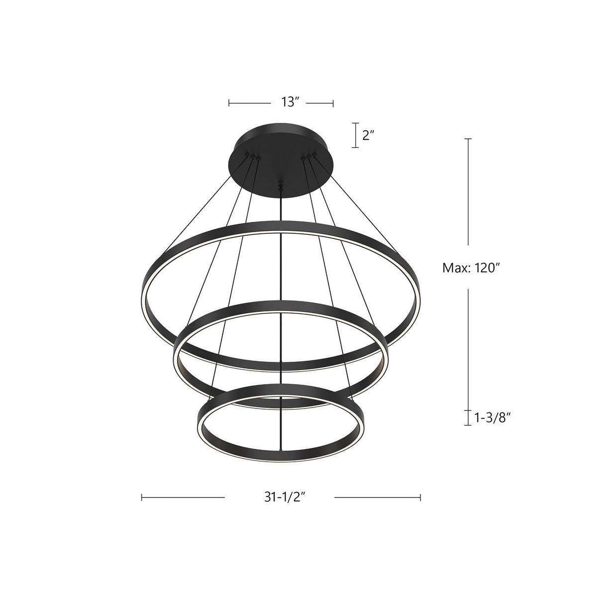 Lustre 3-étages Cerchio Noir, 1 3/8" – vue 4