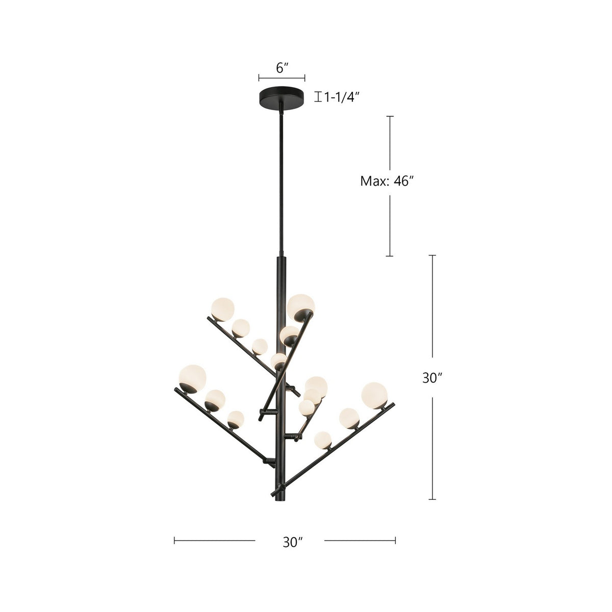 Lustre Cypress Noir / Verre opale, 18" – vue 5