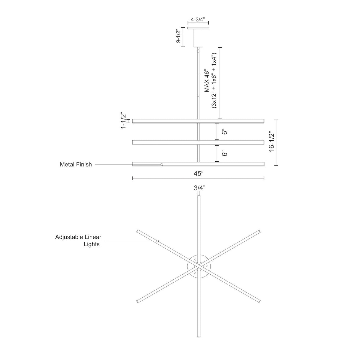 Lustre linéaire Vega Nickel brossé, 45" – vue 3