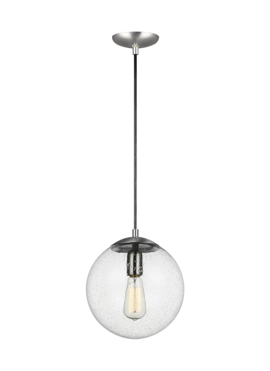 Mini-suspension Leo - Hanging Globe - Satin Aluminum Clear Seeded 10 by Visual Comfort Studio | Luminaires & cie